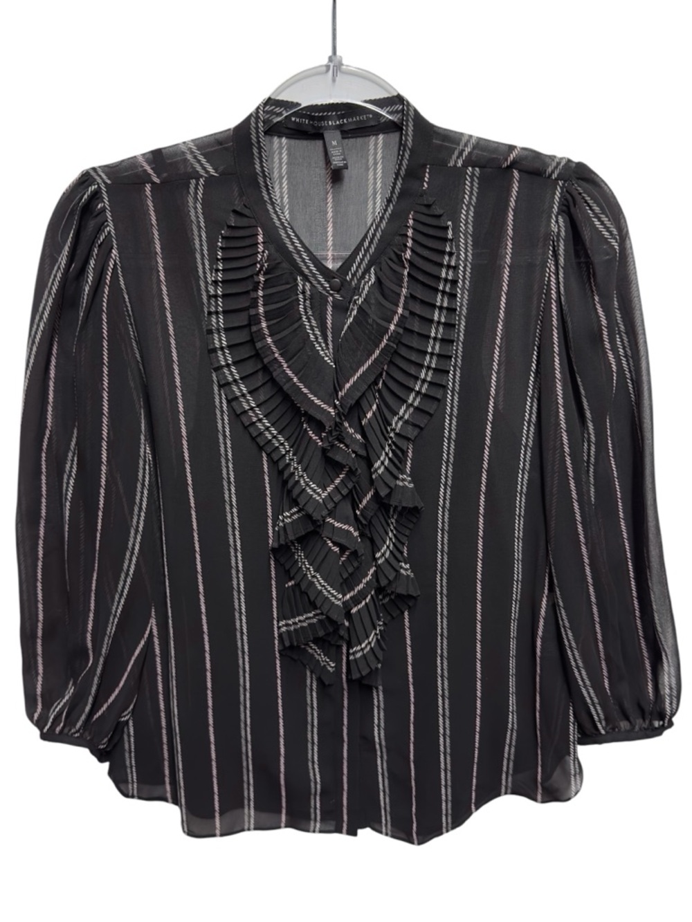 Tuxedo Chiffon Pintstripe Pleated Ruffle Bib Portofino Knit Shirt Blouse